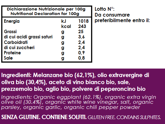 MELANZANE A Filetti Sott’Olio evo BIO 300g